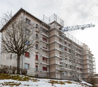 Réalisation et installation de deux cages d’ascenseur en ossature bois CLT à La Chaux-de-Fonds